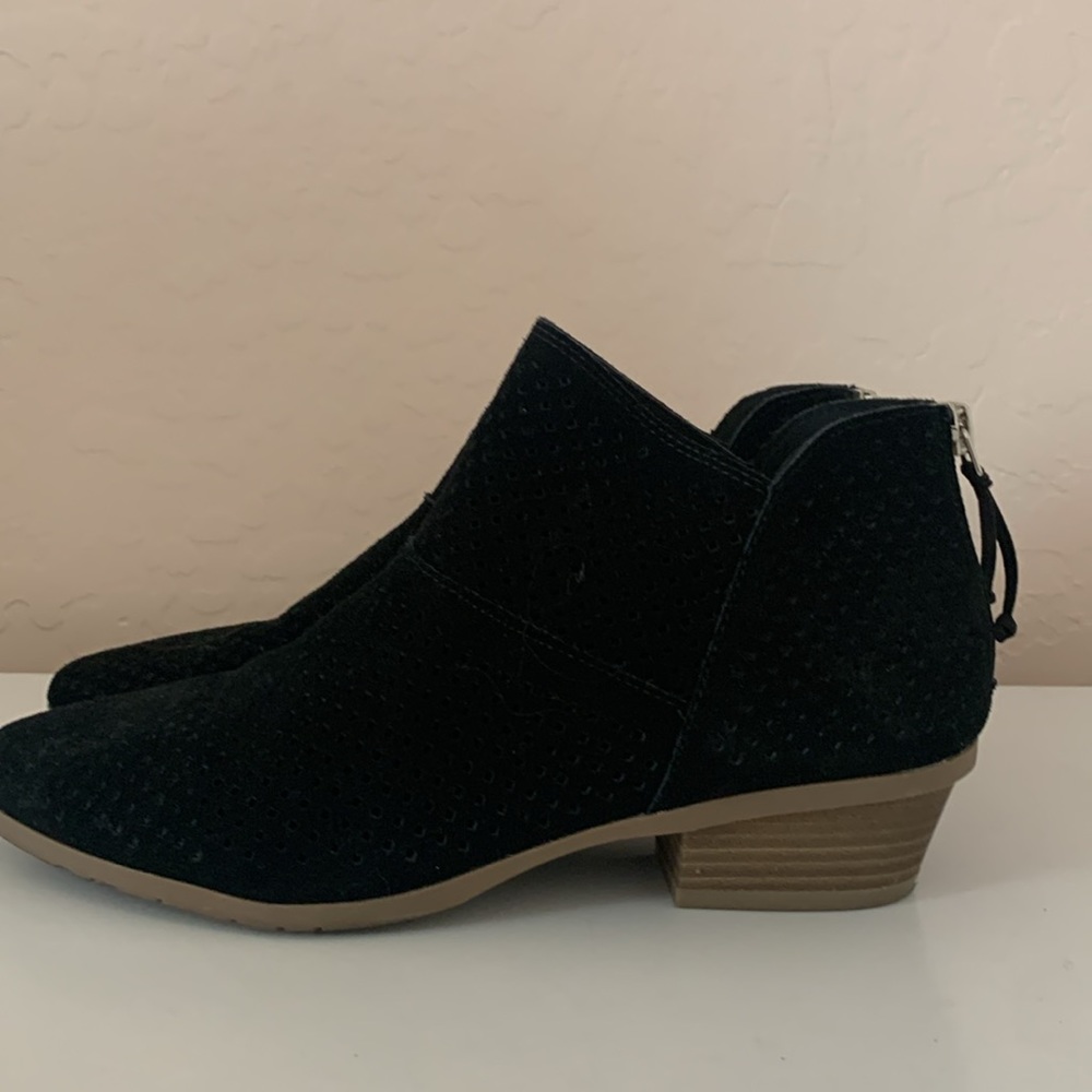 Black Suede Perforated Ankle Boot